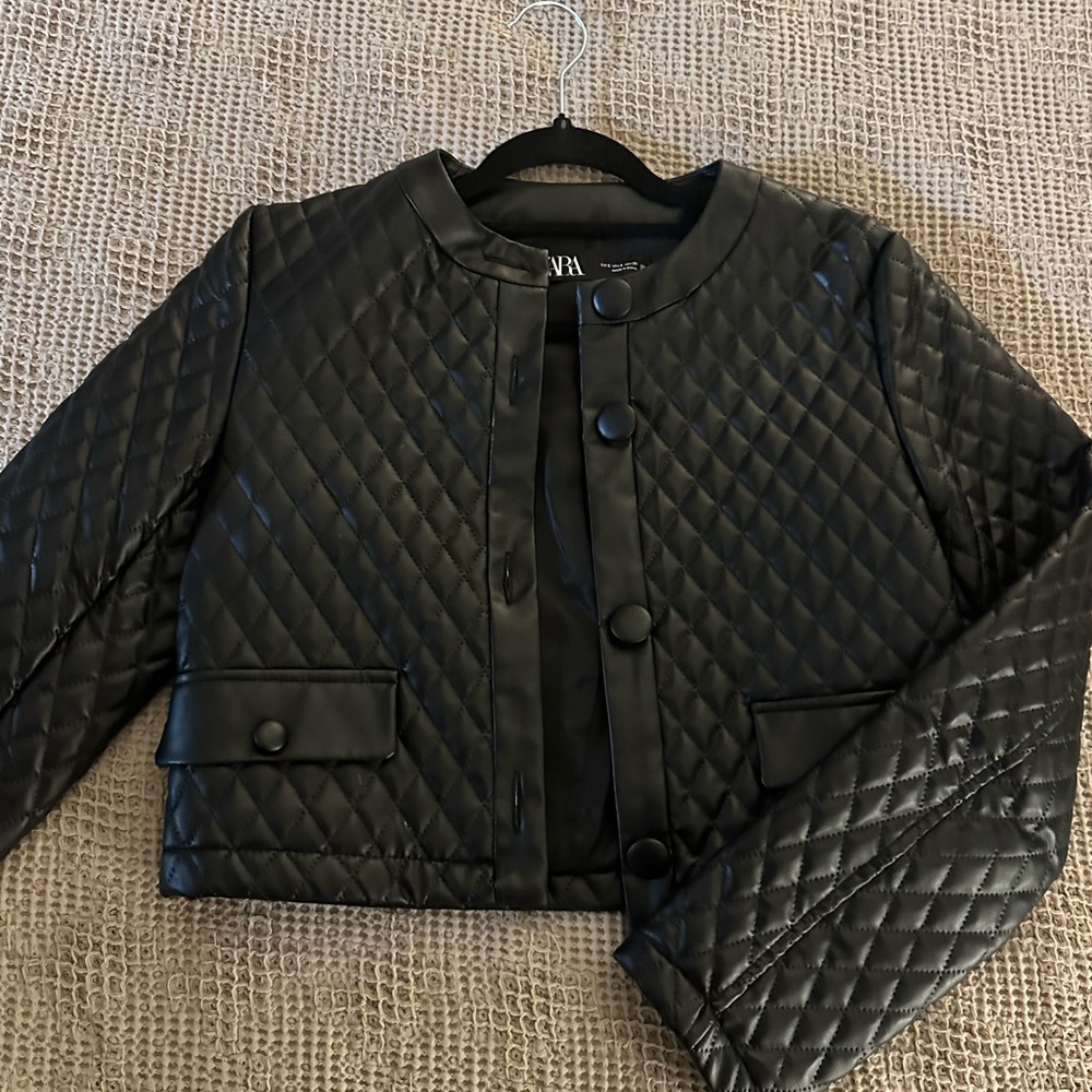 Zara Crop Quilted Leather Jacket